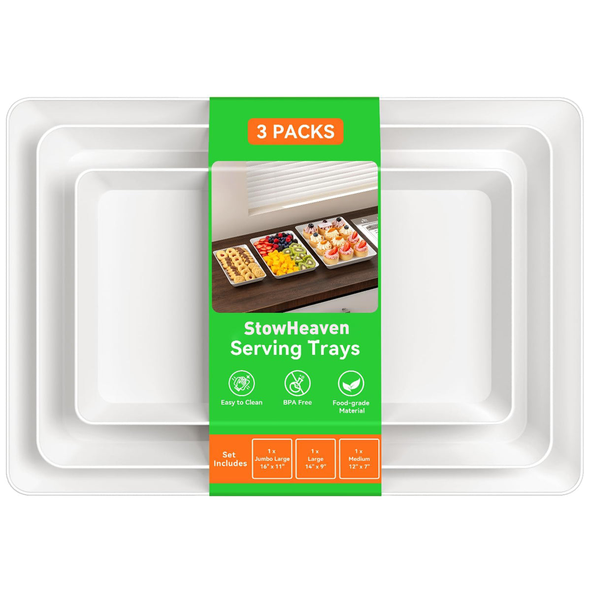 3-Piece Stackable Serving Tray Set – 3 Sizes