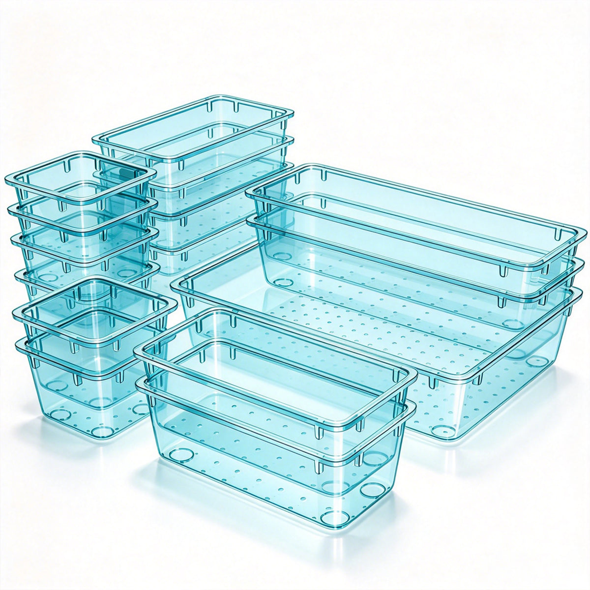 15-Piece Clear Drawer Organizer Set – 4 Sizes