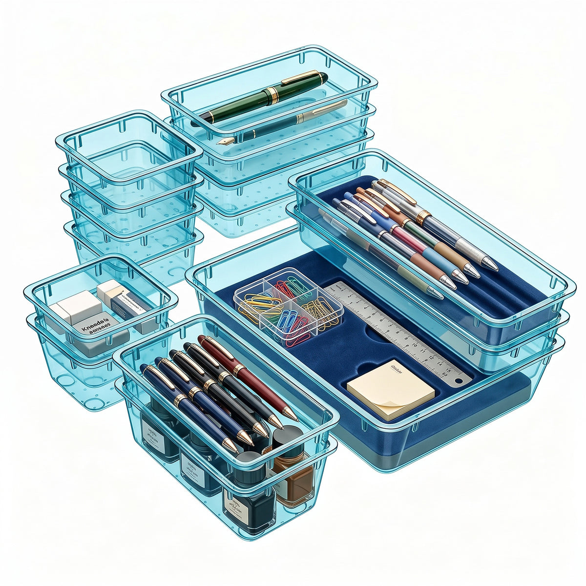 15-Piece Clear Drawer Organizer Set – 4 Sizes